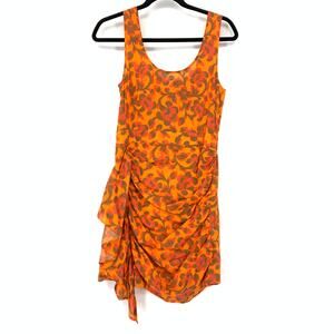 Rhode Tilda Dress In One Love Print Womens Sz S Ruched Draped Side Orange Red